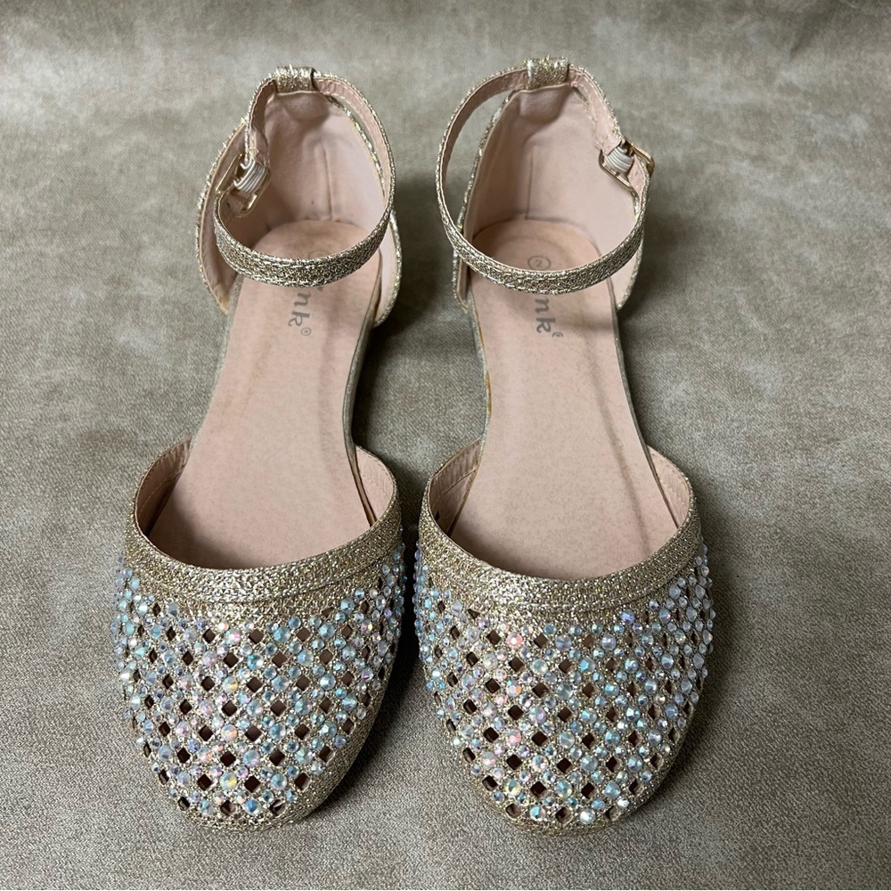 Link girls bejeweled diamond rose gold closed-toed d'orsay DRESS SANDALS Sz2